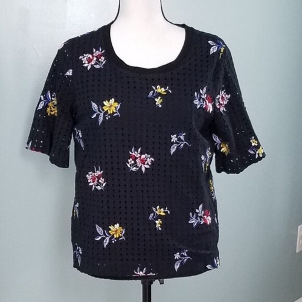 Women's navy blue eyelet embroidered top